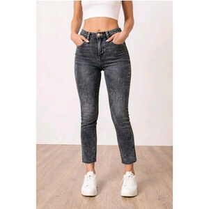 Good American Black Acid Wash Jeans Size 4/27x27 High Rise Stretch Denim Alt Hem